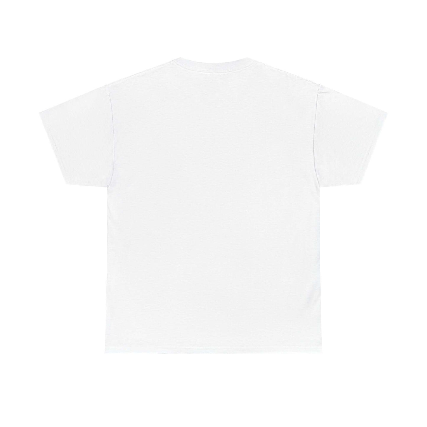 Rückansicht eines weißen T-Shirts aus 100% Baumwolle, ideal für Erwachsene, weich und pflegeleicht.