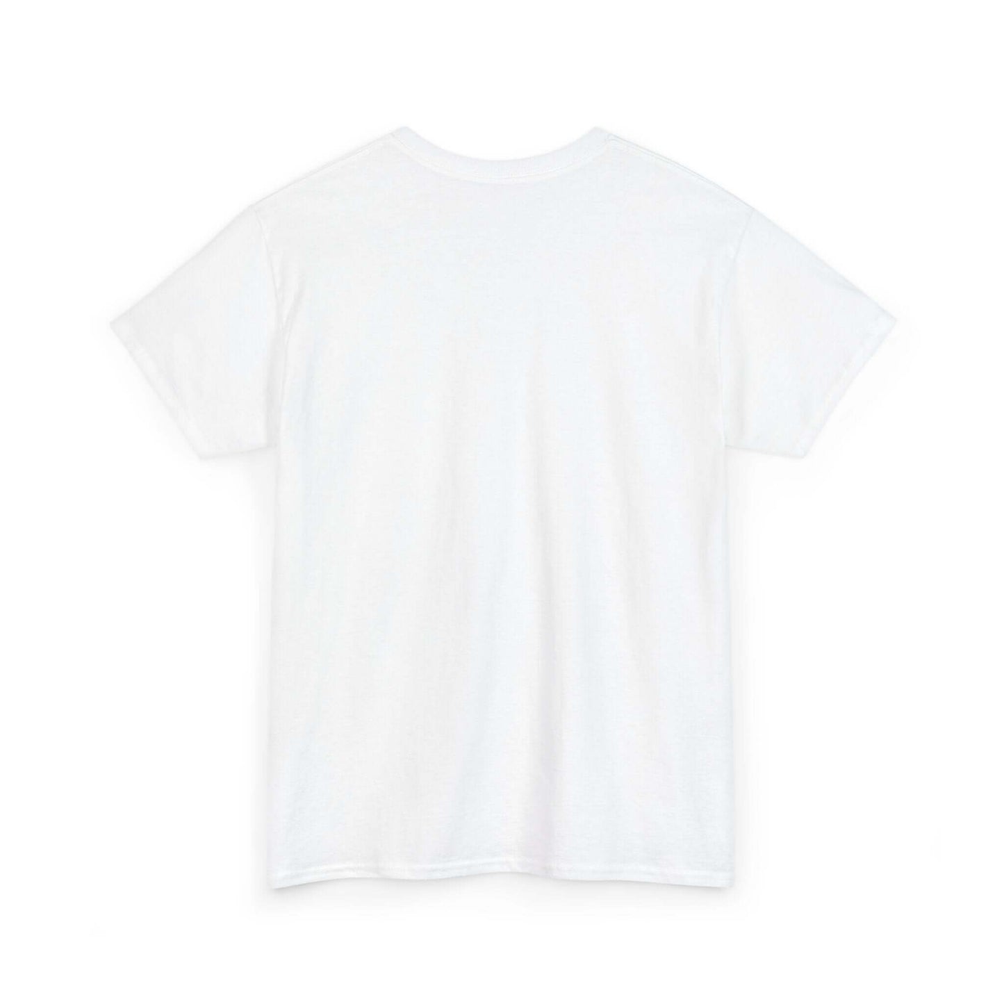 Back view of a plain white T-shirt made of 100% cotton, perfect for casual wear.