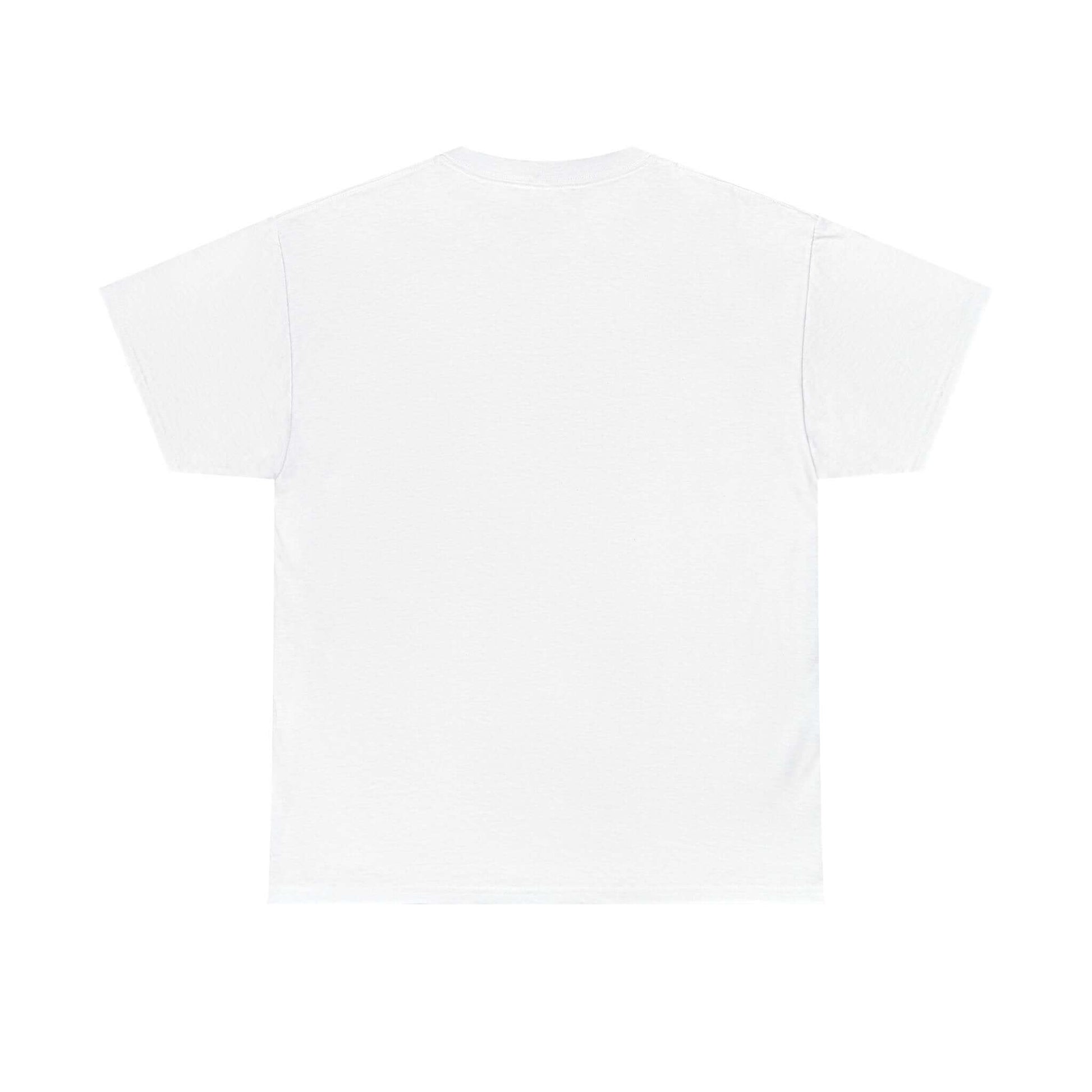 Rückansicht eines weißen T-Shirts aus 100% Baumwolle, ideal für Erwachsene, weich und pflegeleicht.